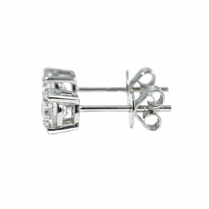 Silver stud earrings with a clear gemstone on a white background. - White Gold Diamond Earrings - J. Collins Jewelry 