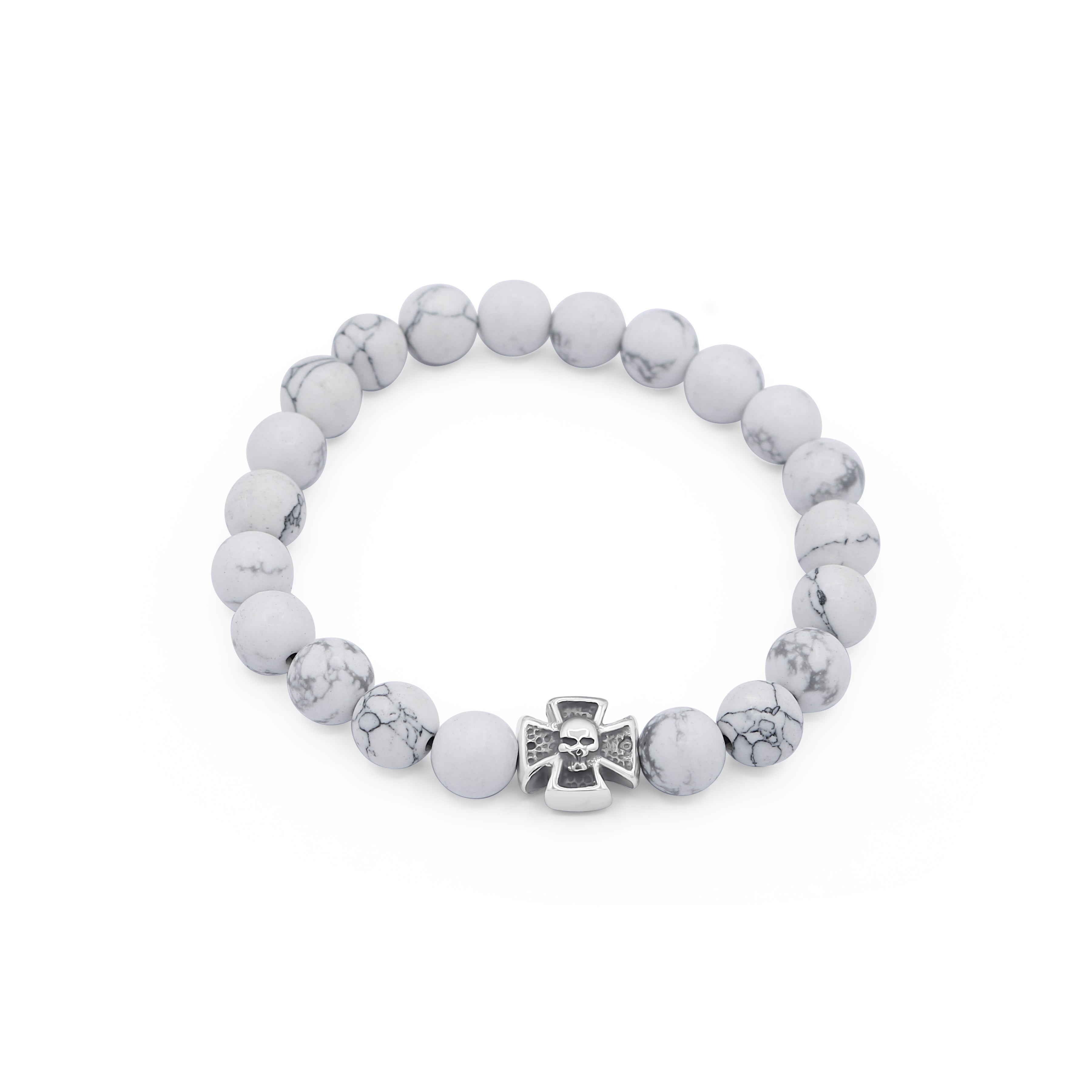 White beaded bracelet with a silver clasp on a white background-J.Collins Jewelry