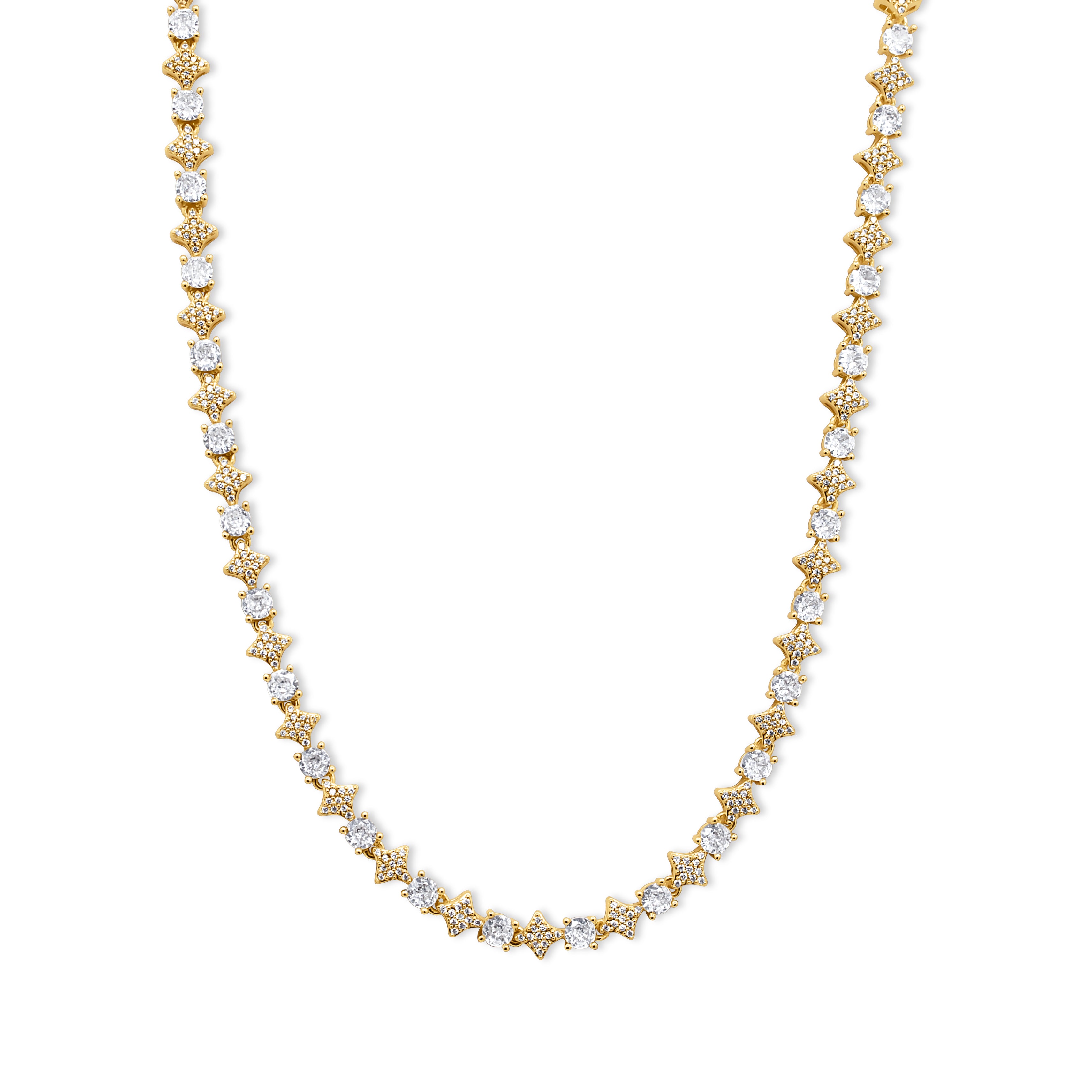 Gold necklace with clear stones on a white background-Whitestone-Tennis-JCollins