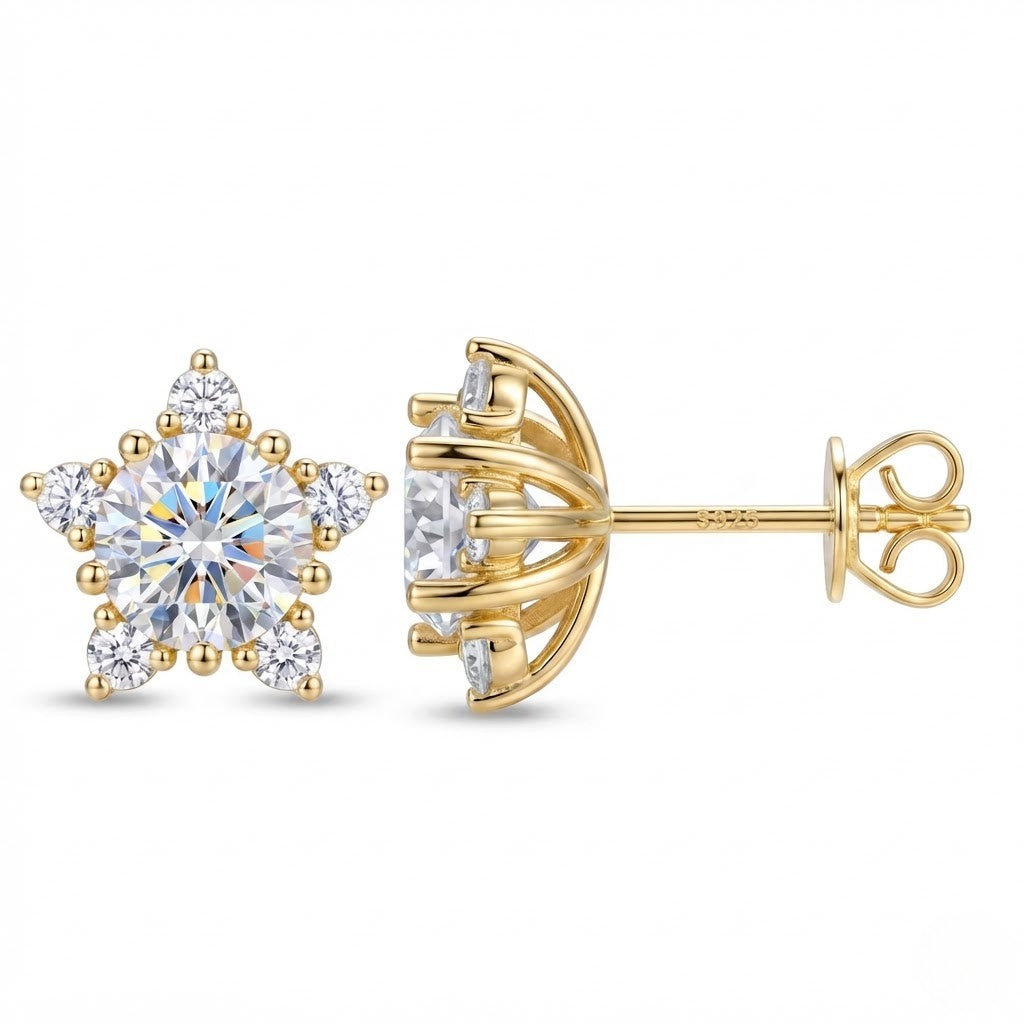 925 Sterling Silver Star Snowflake Halo Studs