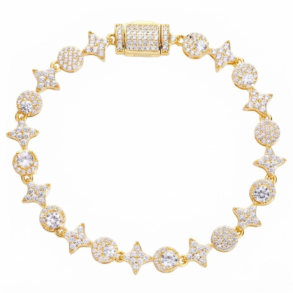 8mm S925 Silver VVS Moissanite Star Station Link Bracelet