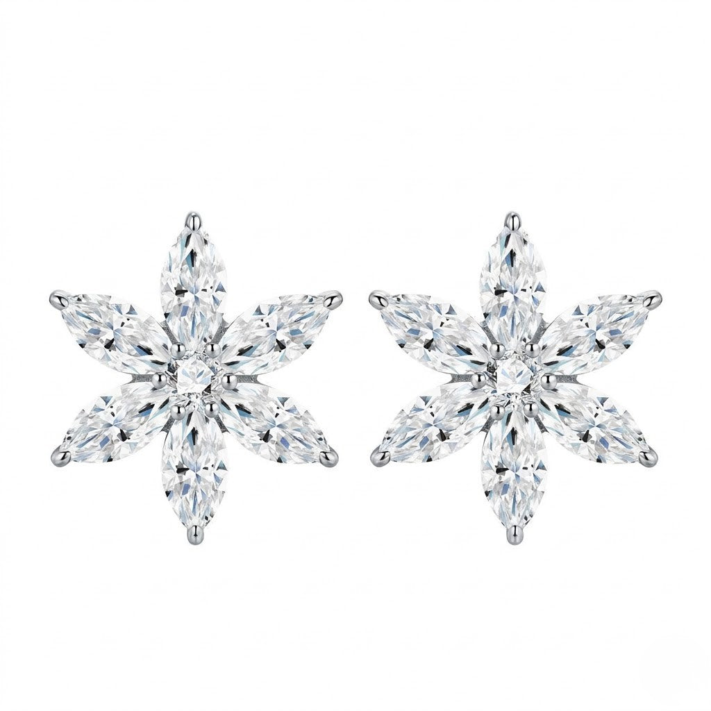 Marquise Cut D Color Moissanite Flower Earrings