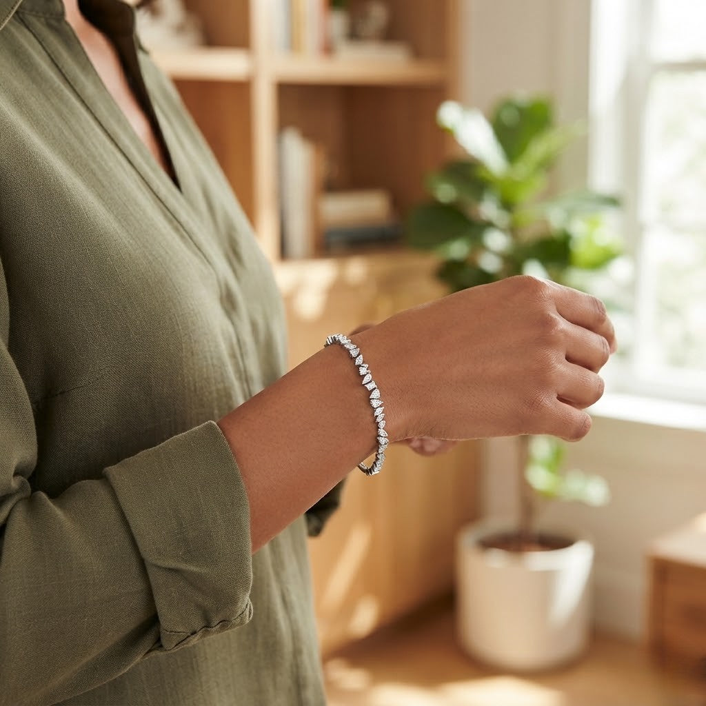 Mixed-Cut Crystal Moissanite Bangle Bracelet