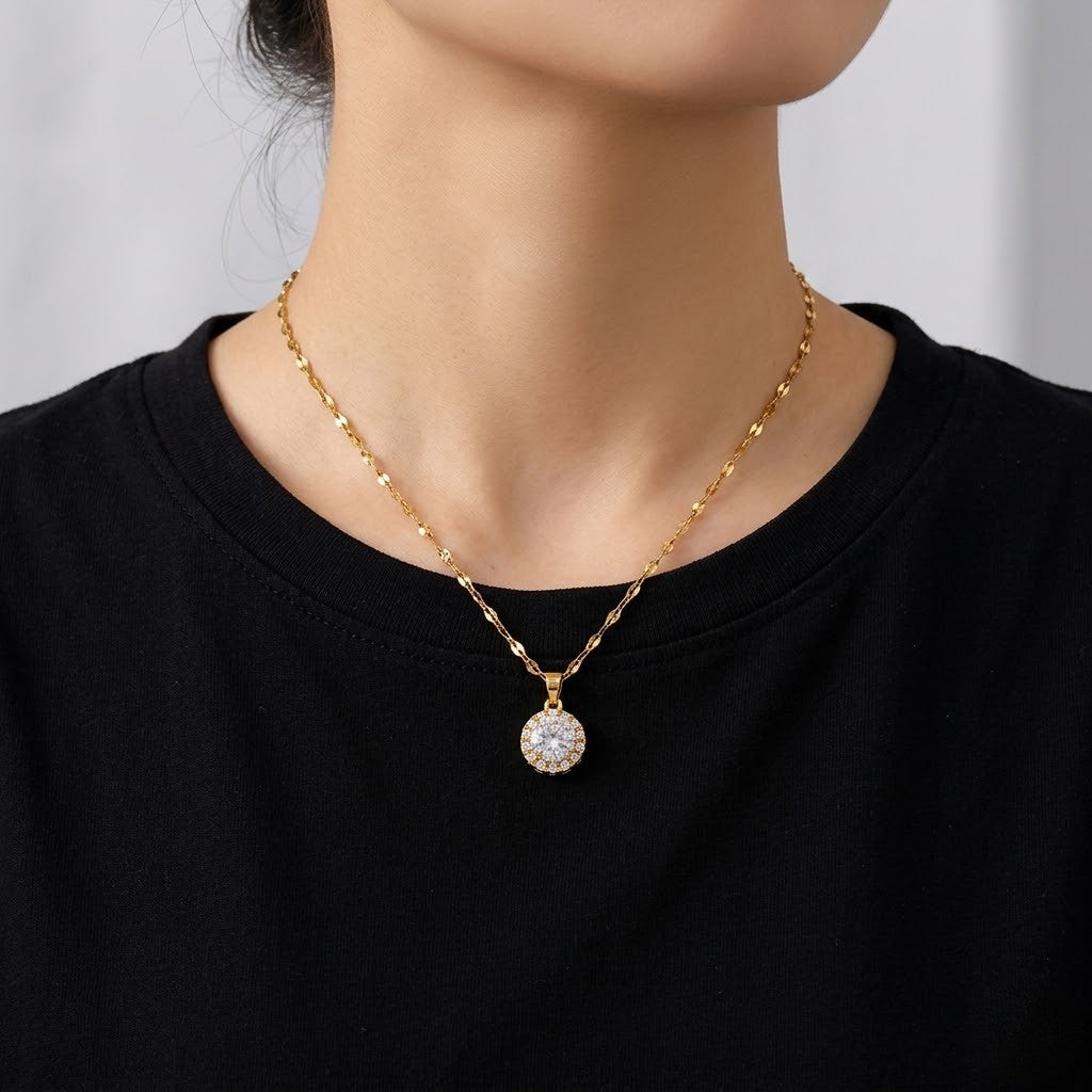 Round Solitaire Pendant Chain