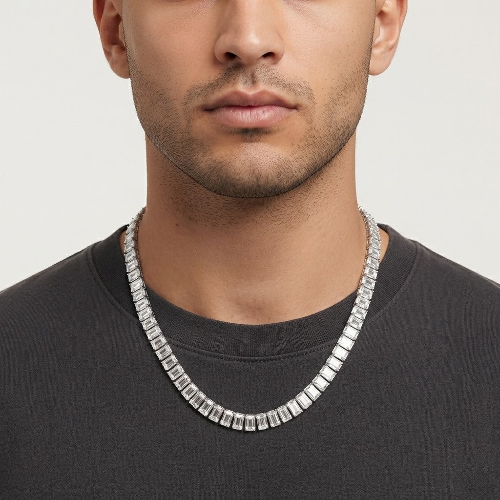 Emerald Cut Moissanite Tennis Chain