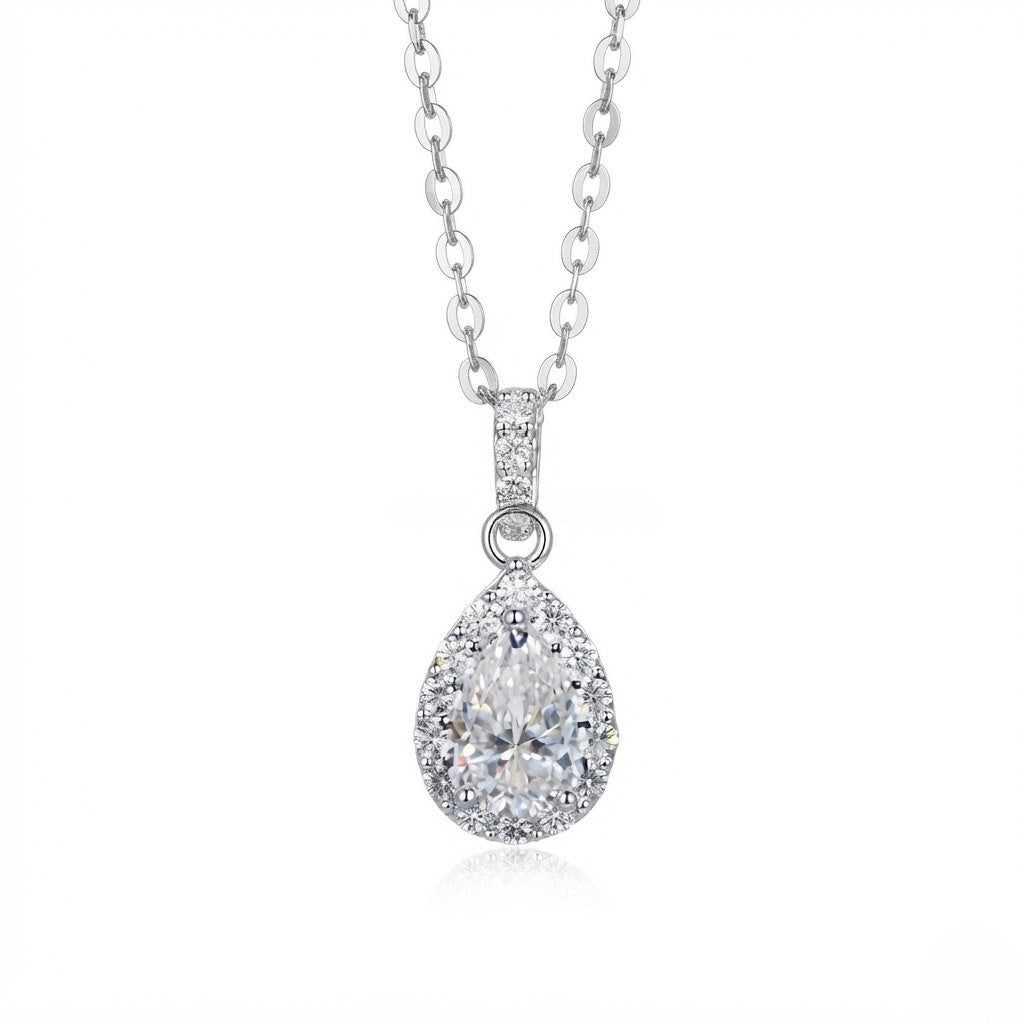 Pear Halo Moissanite S925 Silver Solitaire Pendant
