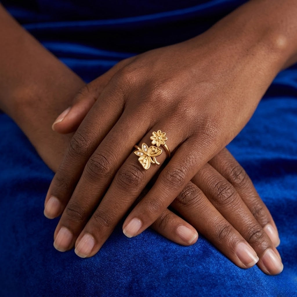 Sparkling Floral Butterfly Ring