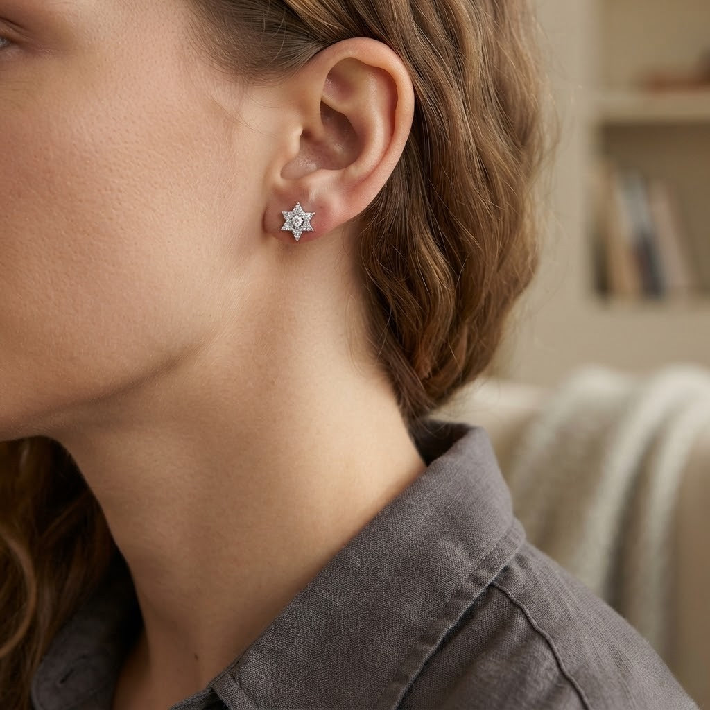 Charming Iced Out Star 925 Sterling Silver Stud Earrings