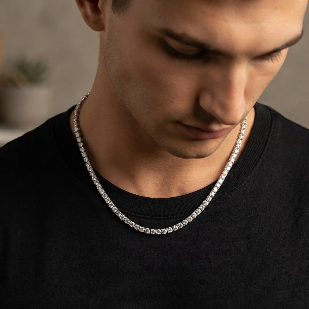 Stainless Steel VVS Moissanite Single Row Tennis Necklace