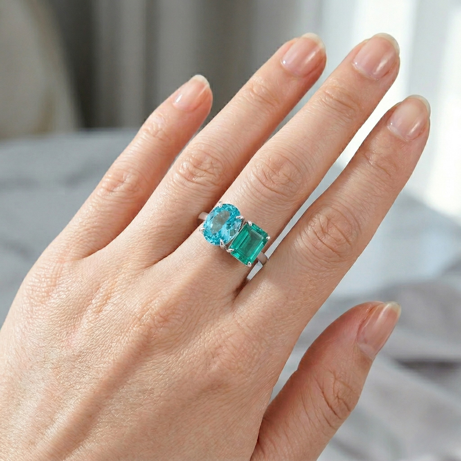 14K White Gold Lab Emerald Ring