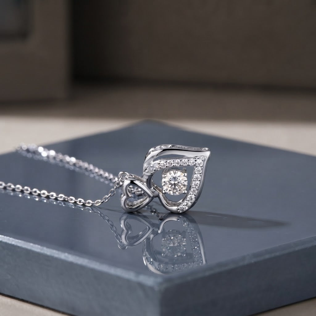 0.5ct Solitaire Double Heart Diamond Moissanite Pendant