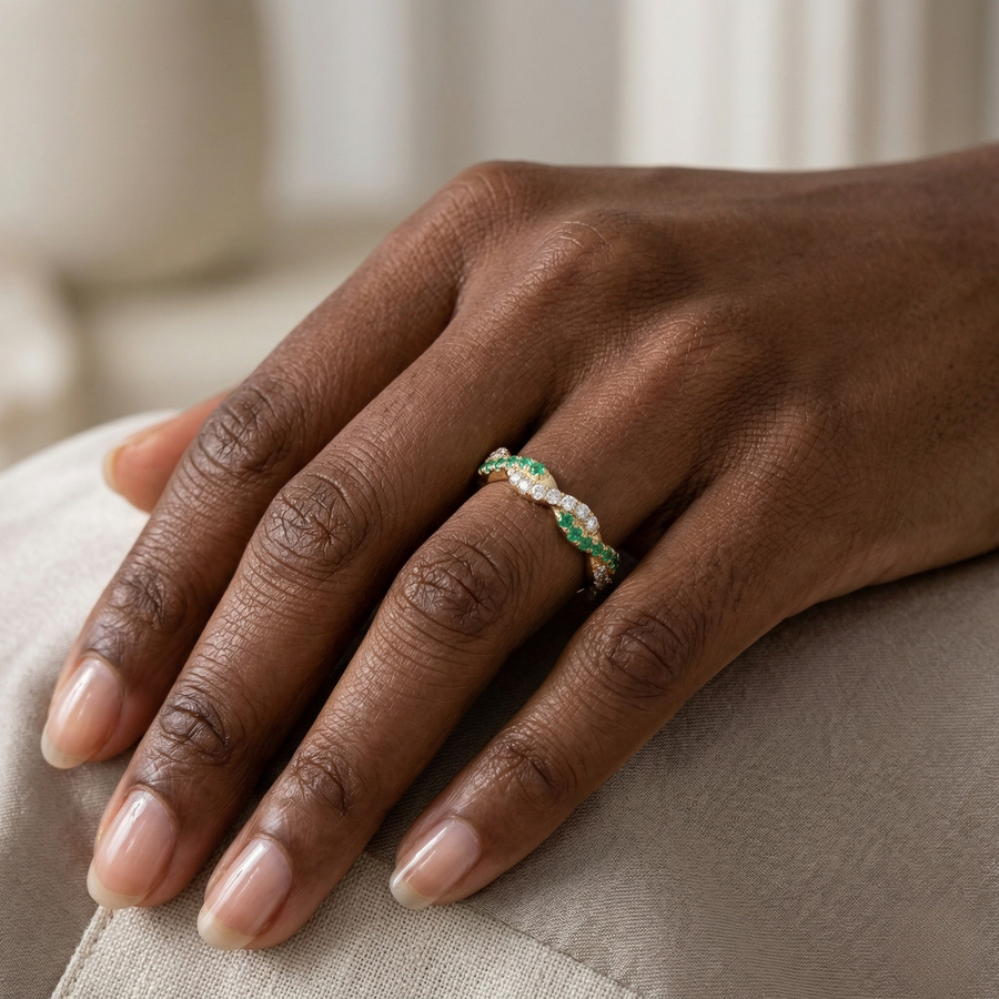 14K Yellow Gold Lab Emerald Ring
