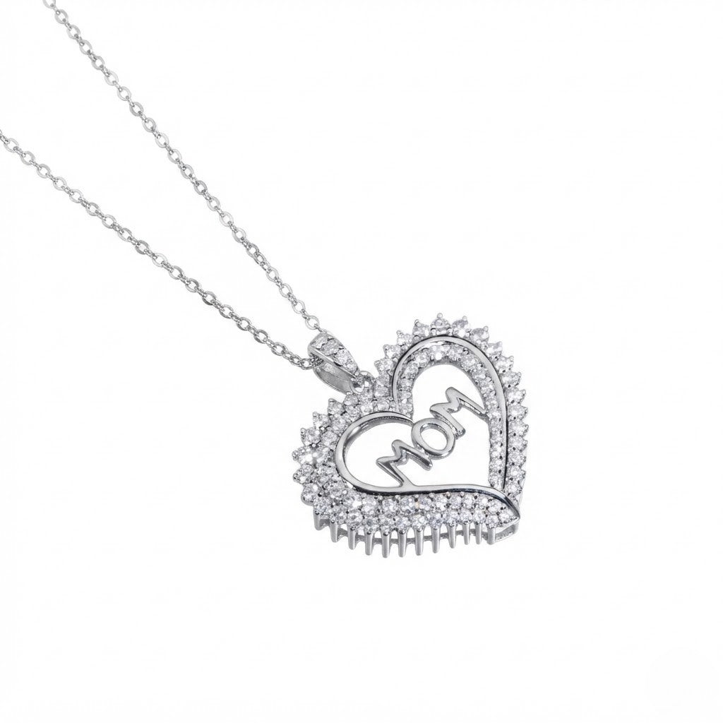 S925 Silver VVS Moissanite Heart Mom Diamond Pendant