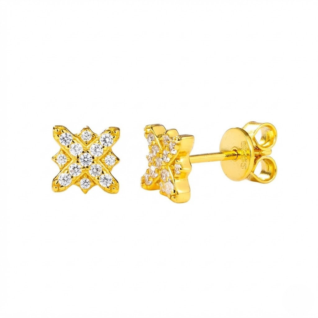 Iced Out Cross Moissanite Square Cluster Studs