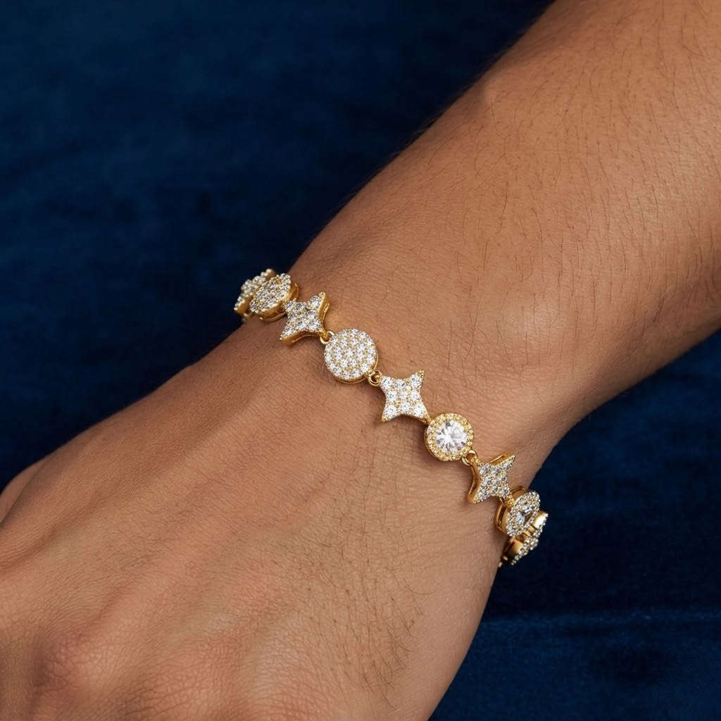 8mm S925 Silver VVS Moissanite Star Station Link Bracelet