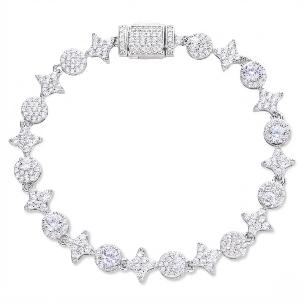 8mm S925 Silver VVS Moissanite Star Station Link Bracelet