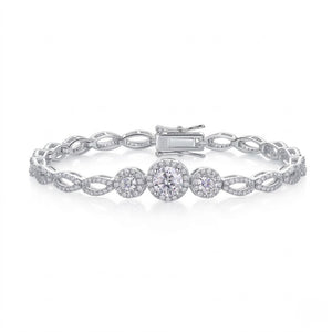 Round Halo S925 Lab Diamonds Tennis Bracelet