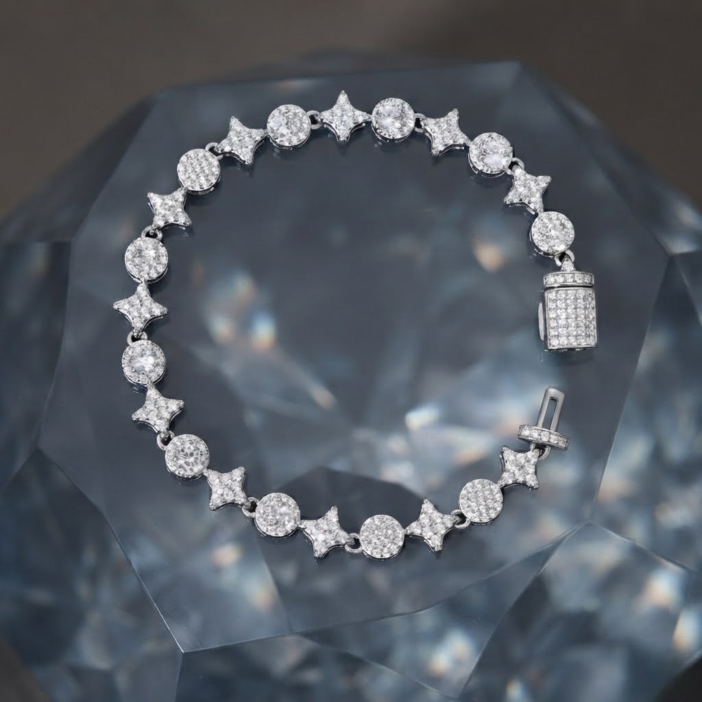 8mm S925 Silver VVS Moissanite Star Station Link Bracelet