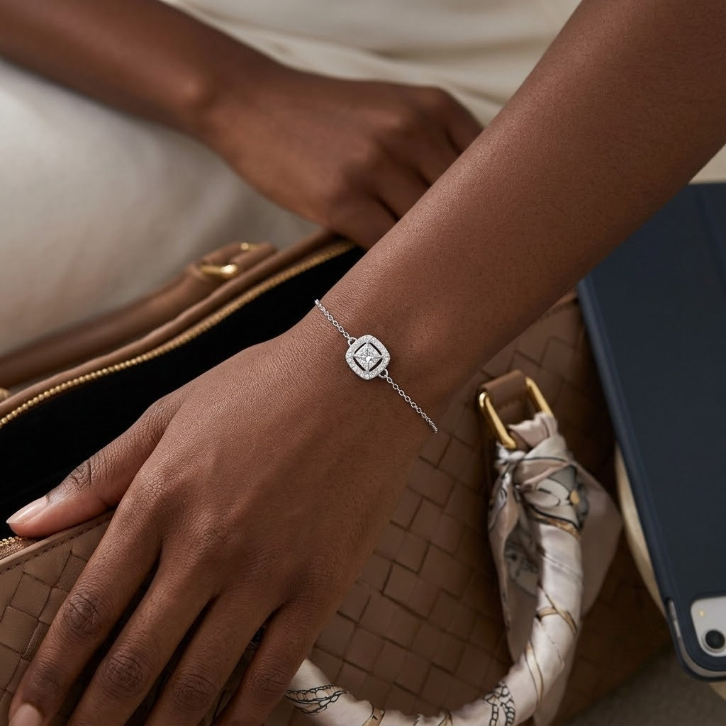 18K White Gold Square Cut Bracelet