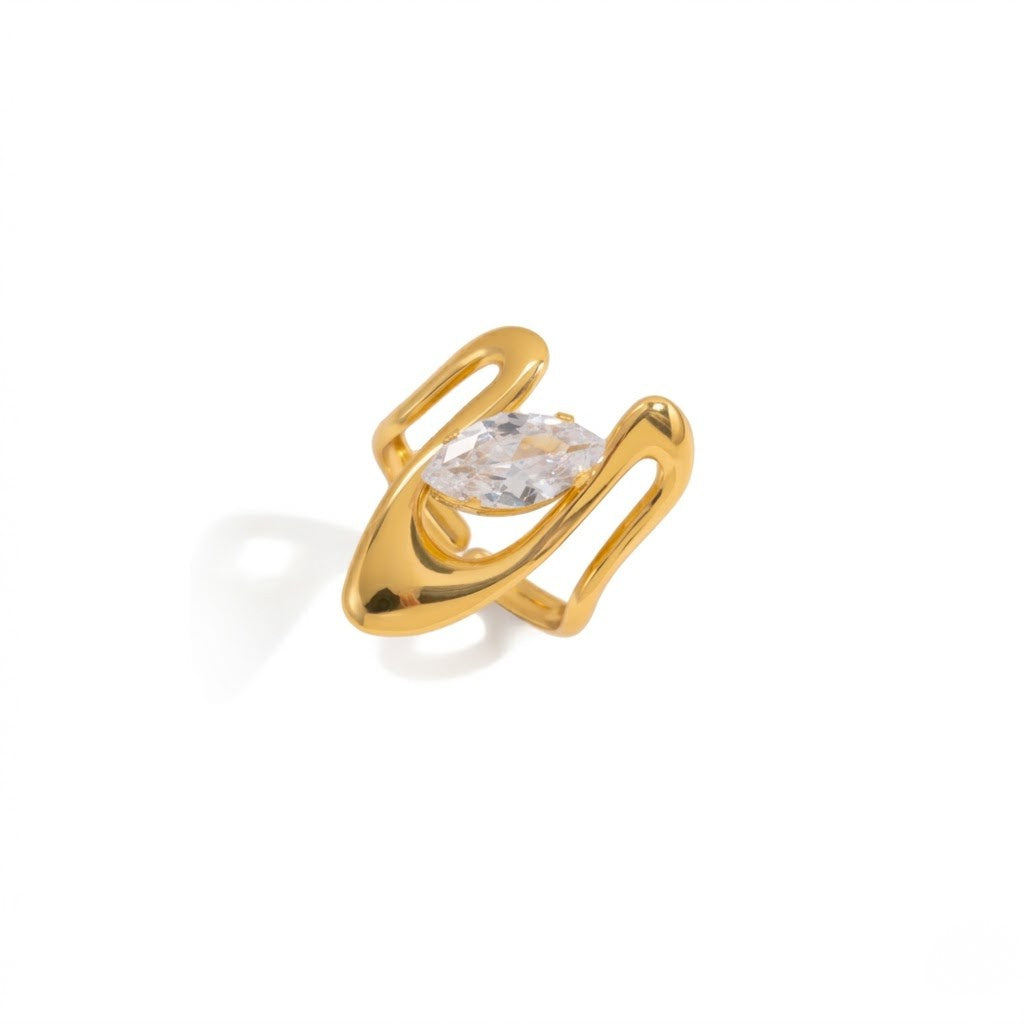 Summit Focal Ring in gold with marquise-cut clear stone, modern open design