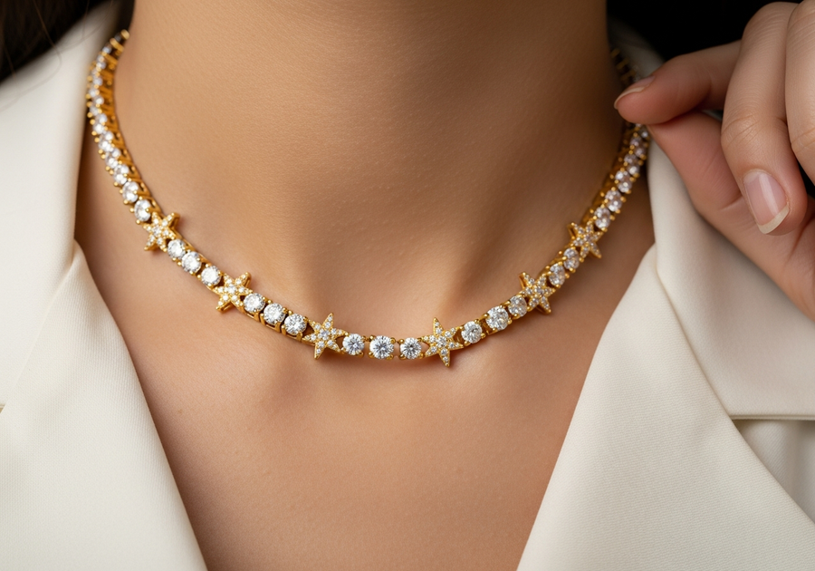 Style This Look — White Stone Tennis Chain (Gold)