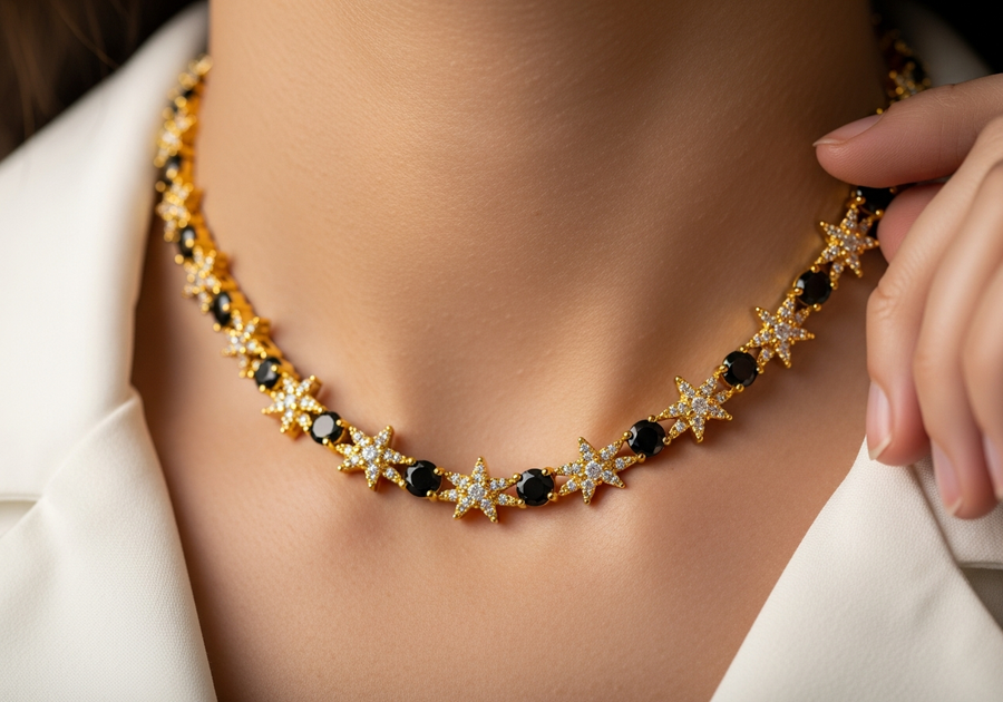 Style This Look — Black Stone Tennis Chain (Gold)