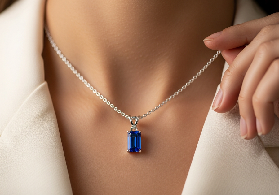 Style This Look — 14K White Gold Lab Sapphire Pendant Necklace
