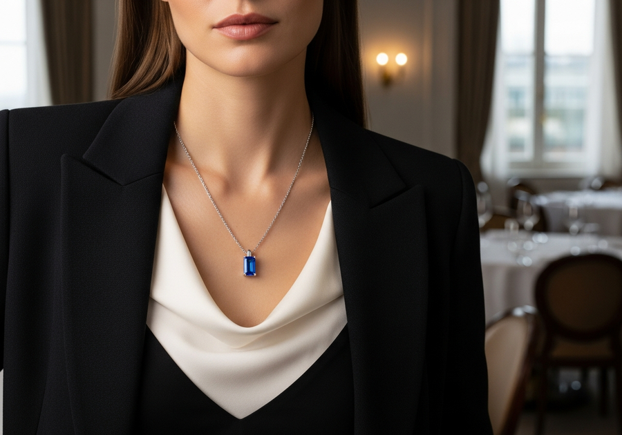 Style This Look — 14K White Gold Lab Sapphire Pendant Necklace
