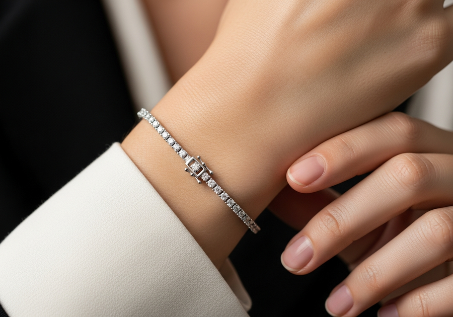 Style This Look — 2mm Round Brilliant Cut Moissanite Tennis Gold Bracelet