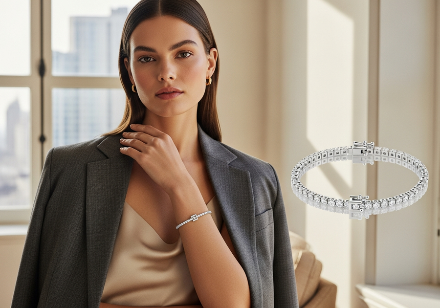 Style This Look — 2mm Round Brilliant Cut Moissanite Tennis Gold Bracelet
